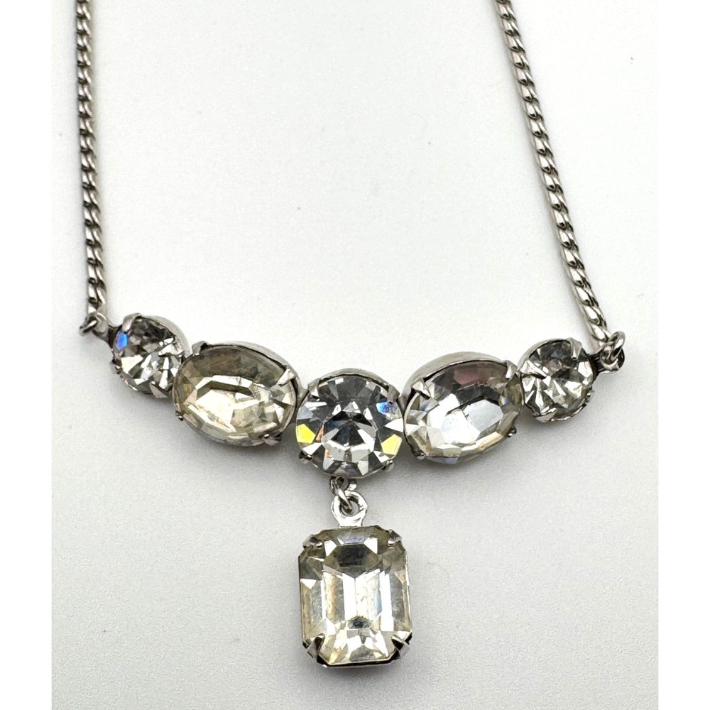 Vintage Emmons Necklace Silver Tone Rhinestone Lavalier  MCM
